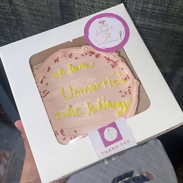 Funny happy married cake with humorous 'What a fun Unnarrished the hallway' message - Funny Anniversary Cakes Karachi By Whisk And Sift